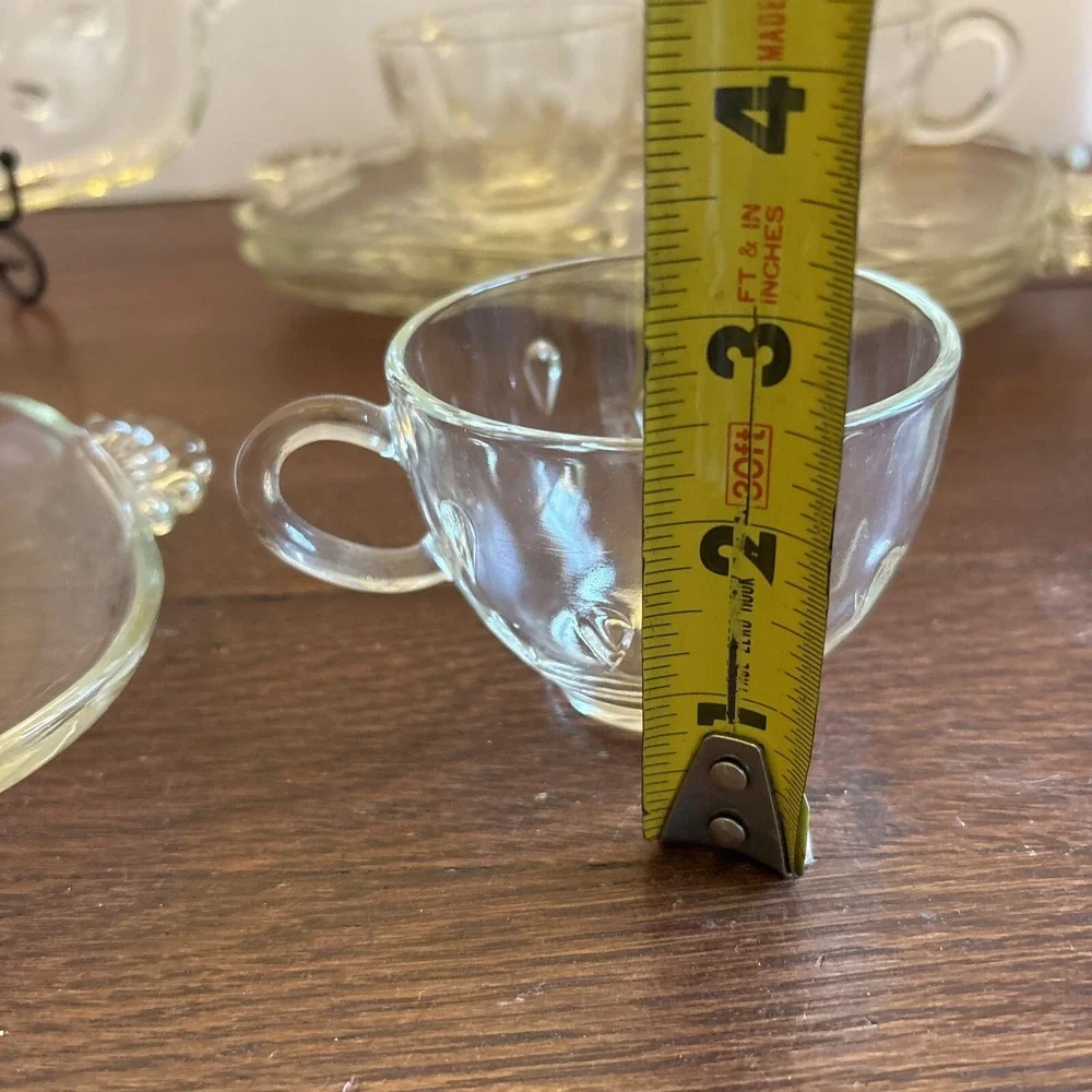 Vtg Hazel Atlas Glass Snack Plates & Cups Mid‎ Century Modern Raindrop Set Of 4